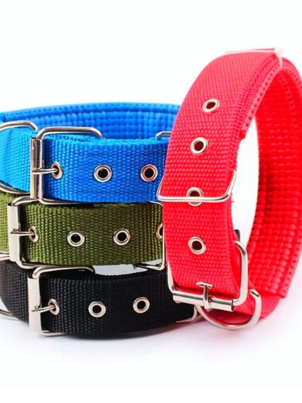 Nikalos Medium Blue Standard Nylon Comfort Strip D Ring Metal Buckle Dog Collar - Picture 3 of 8